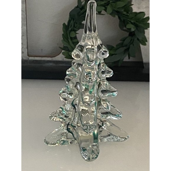 Vintage ROC Clear Crystal Green Ribbon Christmas Tree or Paperweight 4.5" Taiwan - Picture 13 of 16